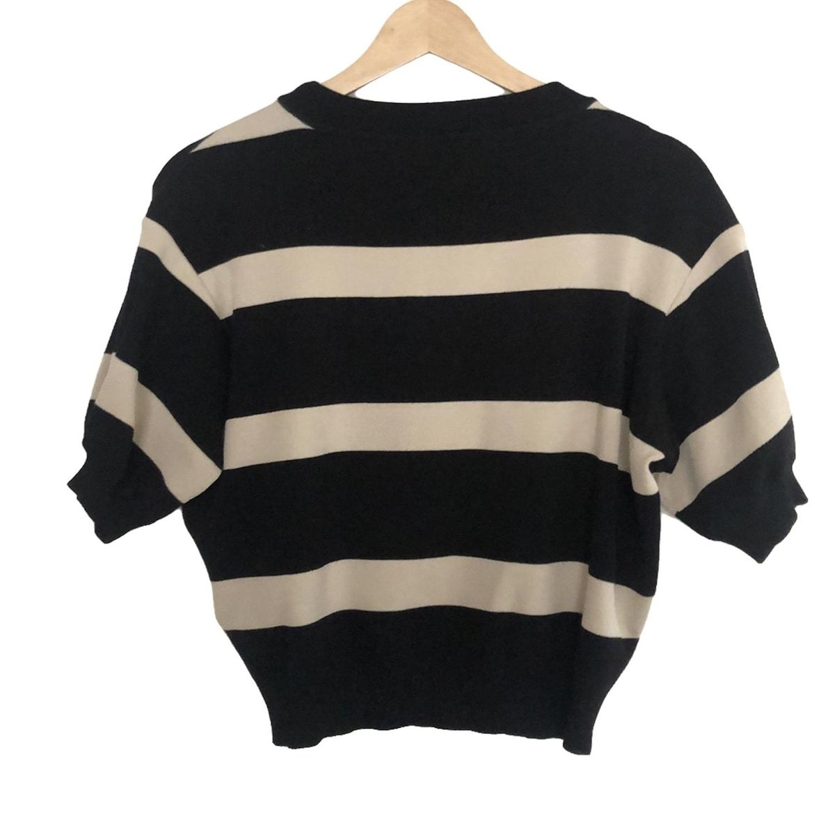 FOXEY フォクシー 半袖セーター サイズ38 M レディース ジェンヌ 42711 黒×ベージュ クルーネック|ボーダー