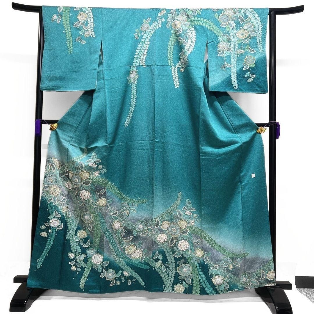 訪問着　作家もの　たたき染め　辻ヶ花　藤の花　グラデーション　091a p 訪問着 作家もの たたき染め 辻ヶ花 藤の花 グラデーション 091a p
