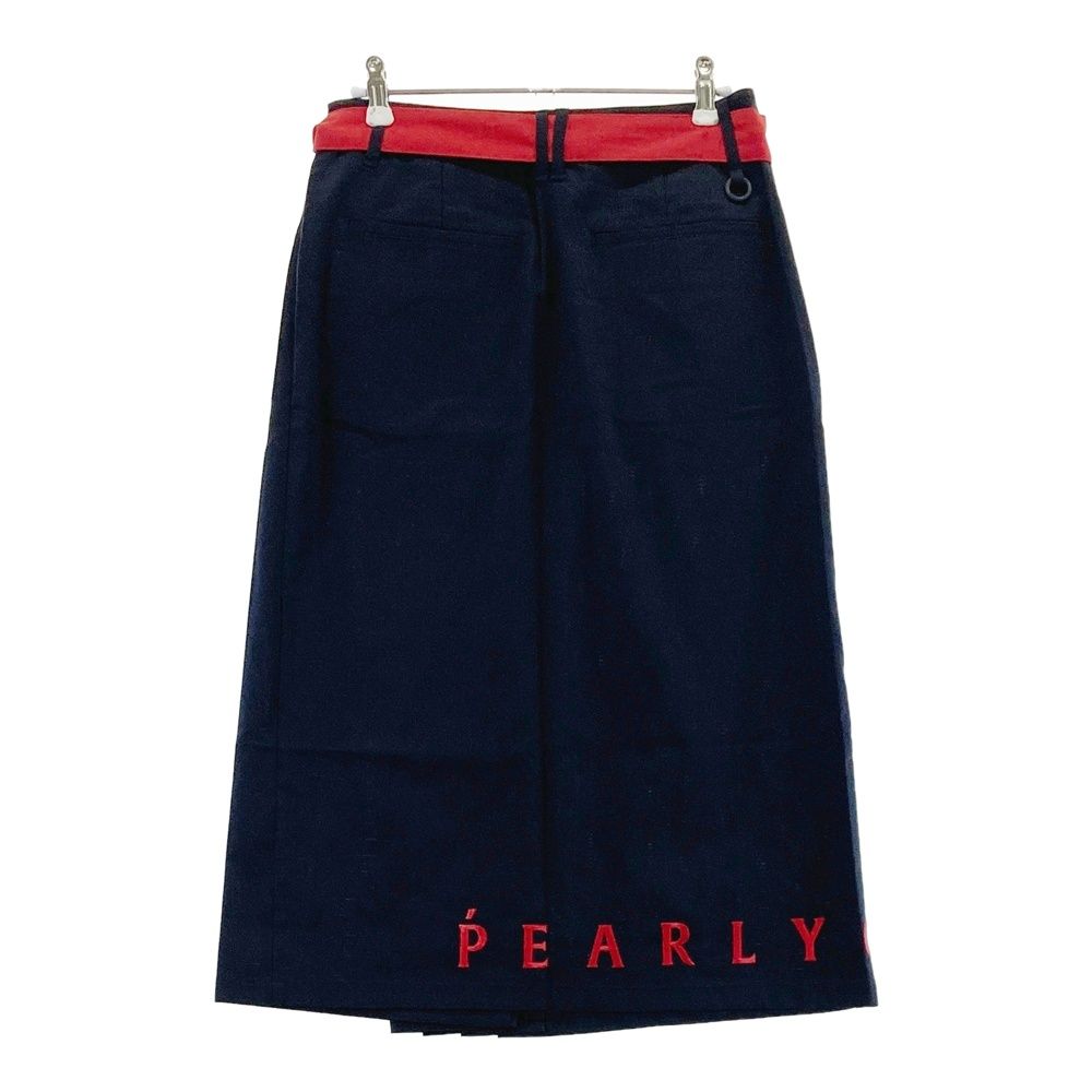 サイズ 0 PEARLY GATES パーリーゲイツ 055-2134312 プリーツ切替 ミドルスカート ロゴ刺繍 ネイビー系 240101528486 ゴルフウェア レディース ストスト