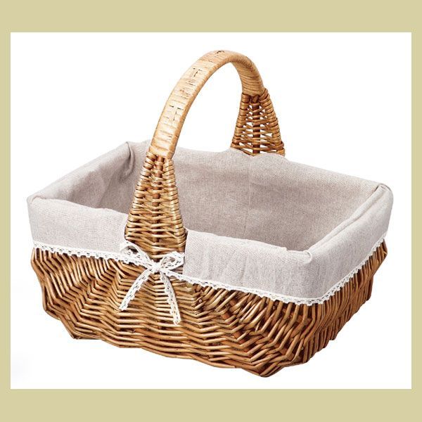 煮柳 布付き四角タイプ 片手持ち 35×25×15cm フリルリボン 柳 小物入れ かご アジアン雑貨 バスケット 収納 ケース 籐 リーズナブル かわいい レトロモダン おしゃれ 定番 シンプル