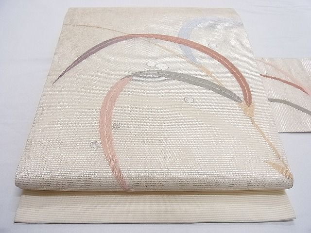 平和屋-こころ店■夏物 九寸名古屋帯 露芝文 銀糸 正絹 逸品 B-jd3194