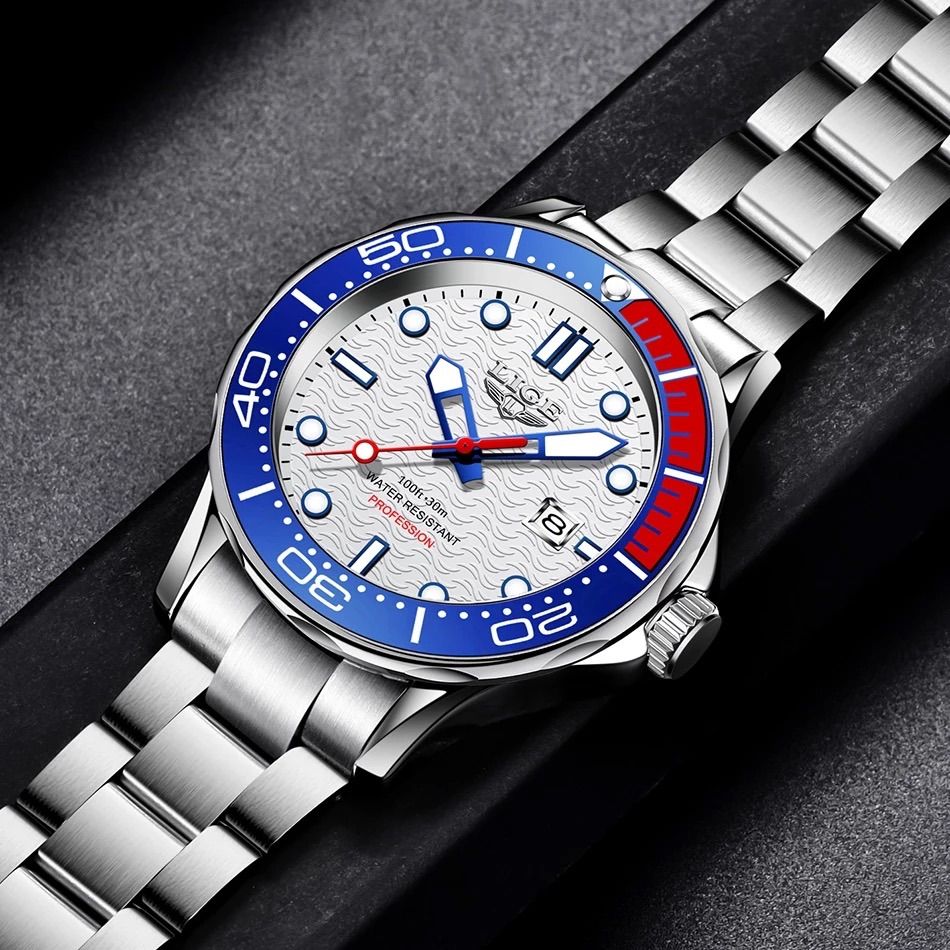 新品 LIGE スポーツオマージュウォッチ メンズ腕時計  ブルー＆レッド ST