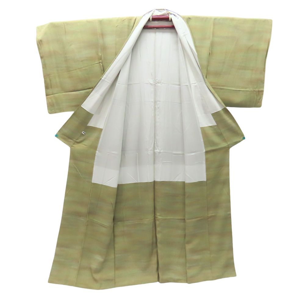 中古】 色無地 叩き染め 正絹(金銀糸除く) カーキ系 モダン 渋格好良い