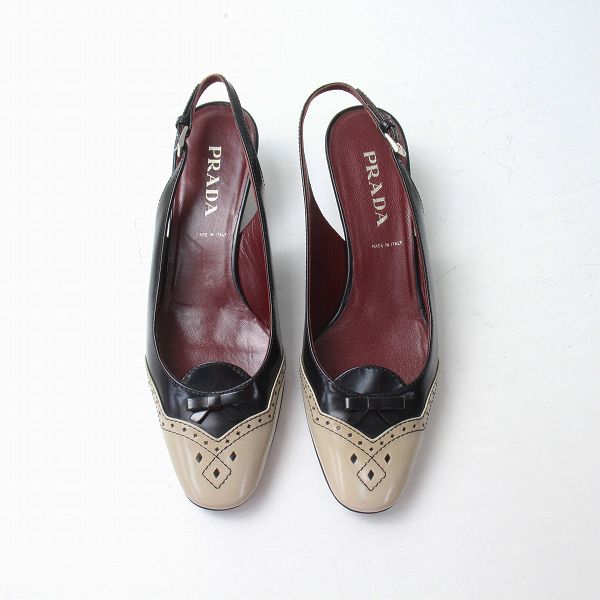 PRADA プラダ バックストラップ ミュール 35/ブラック ベージュ 