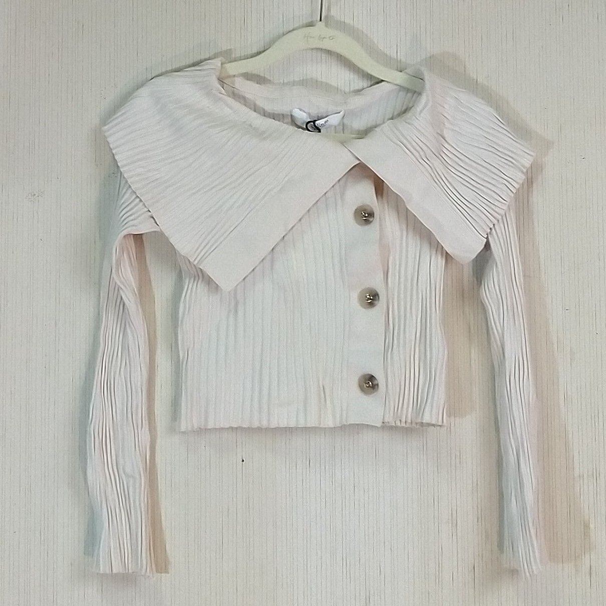 タグ付き】Big Collar Ribbed Knit Top ニット カットソ－ ecru 長袖 