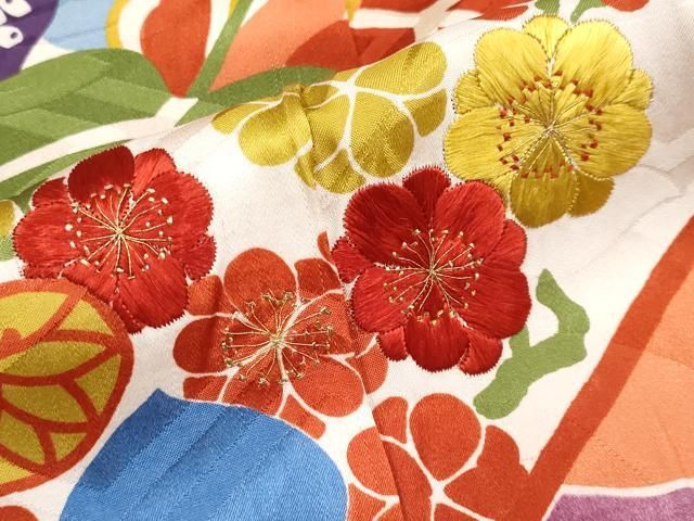 平和屋本店□極上 アンティーク 大正ロマン 振袖 駒刺繍 市女笠 立波