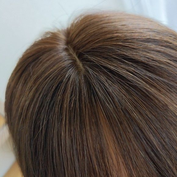 ☆人毛レミー100%ヘアピース☆ブラウン7×10☆30cm☆全面リアル植毛