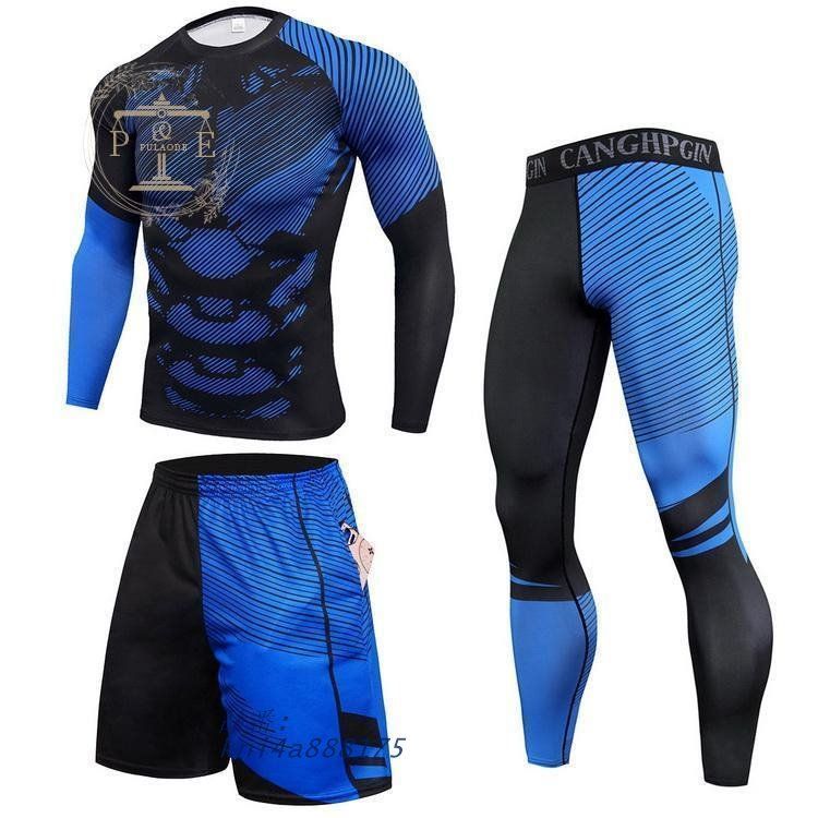 3枚組 コンプレッションウェア 上下セット 加圧シャツ ハーフパンツ ロングタイツ トレーニング ランニングウエア メンズ kni4a888175