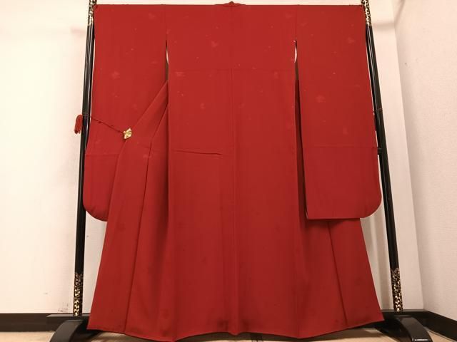 平和屋着物●世界的ファッションデザイナー 山本寛斎 kansaiブランド 振袖 色無地 草花地紋 紅海老茶色 正絹 AABB8201ph
