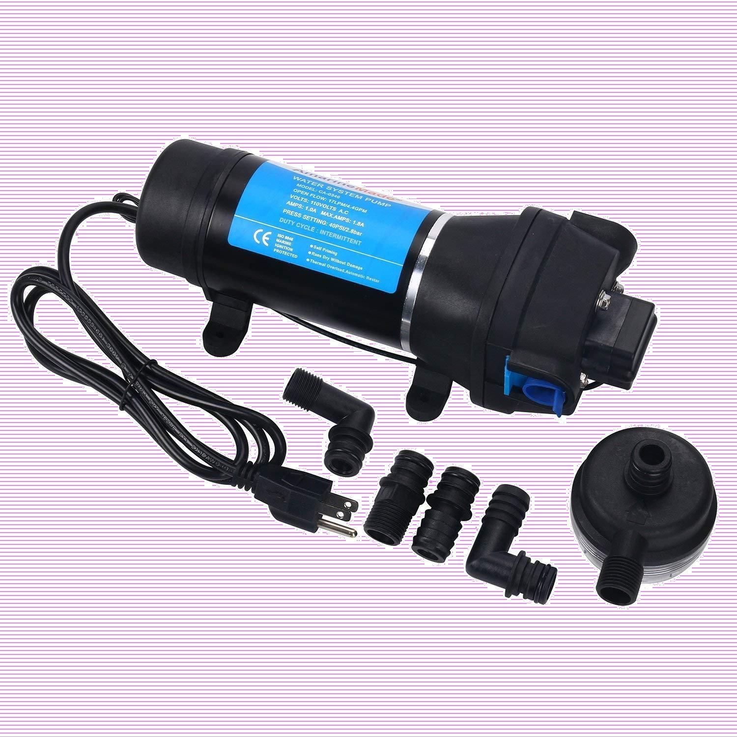 17L|min 40PSI 自吸式ポンプ ダイヤフラムポンプ 内臓自動圧力スイッチ 自吸式ウォーターポンプ キャンピングカー 排水ポンプ ヨット 給水 家庭用などに Amarine-made