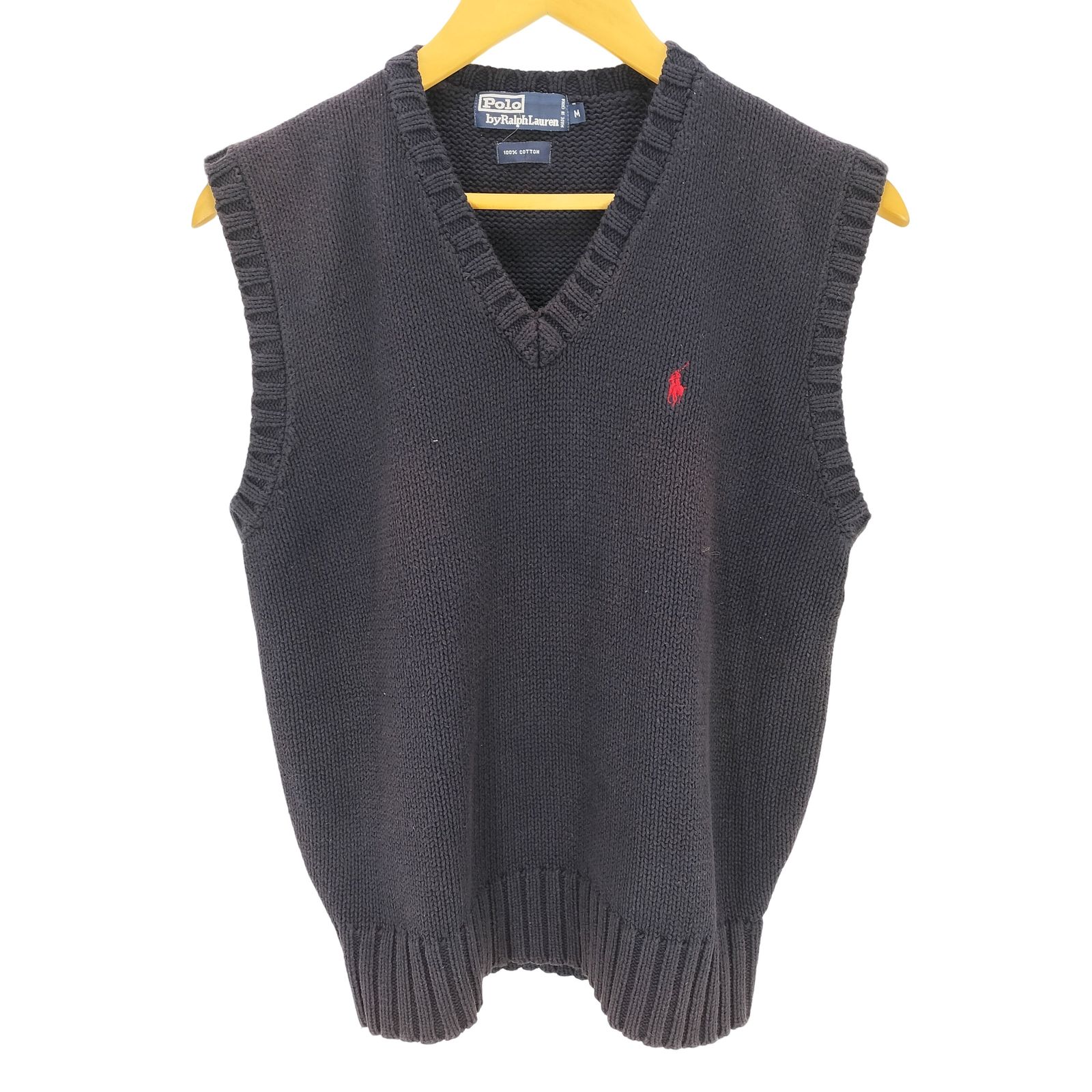 ポロバイラルフローレン Polo by RALPH LAUREN ポニー刺繍ロゴ Vネック コットンニットベスト メンズ import：M