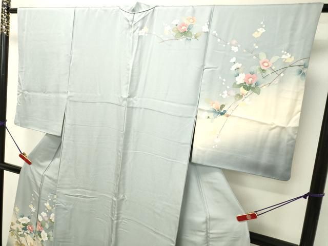 平和屋着物○訪問着 友禅 鴛鴦花蝶文 暈し染め 金彩 正絹