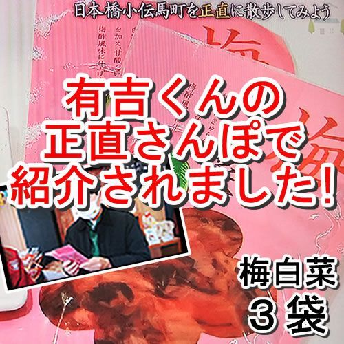 【３袋】⭐TVで紹介 ⭐有吉さん即購入!梅白菜（100ｇ×3）／🎁２セット同時購入で1袋プレゼント！／日本三大漬菜・広島菜を使用した梅酢風味のお漬物／ありがとん屋／テレビ　お弁当　おにぎり　ご当地　茶漬け　パスタ