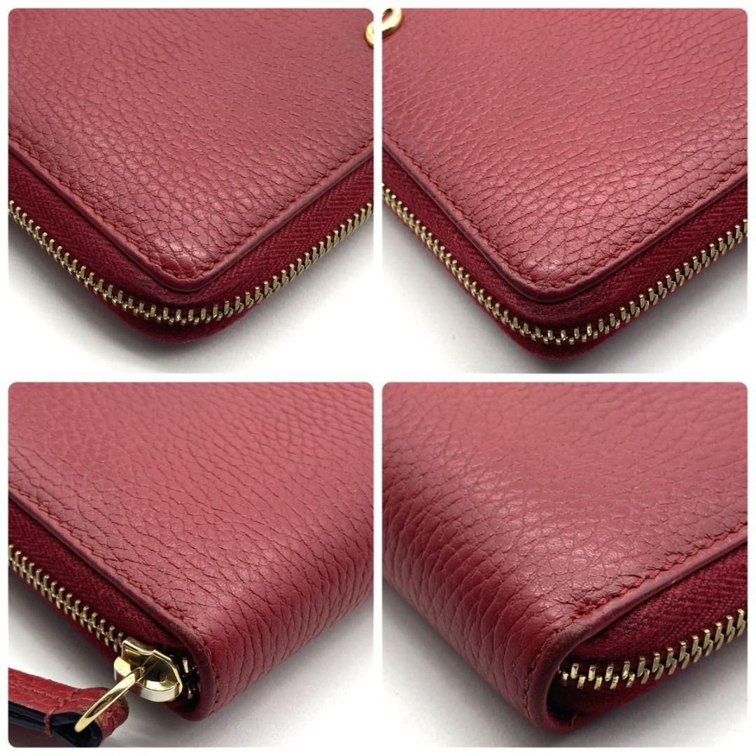 ✨極美品✨GUCCI 　マーモント　長財布　ラウンドファスナー　シボ革　レッド ✨極美品✨GUCCI マーモント 長財布 ラウンドファスナー シボ革