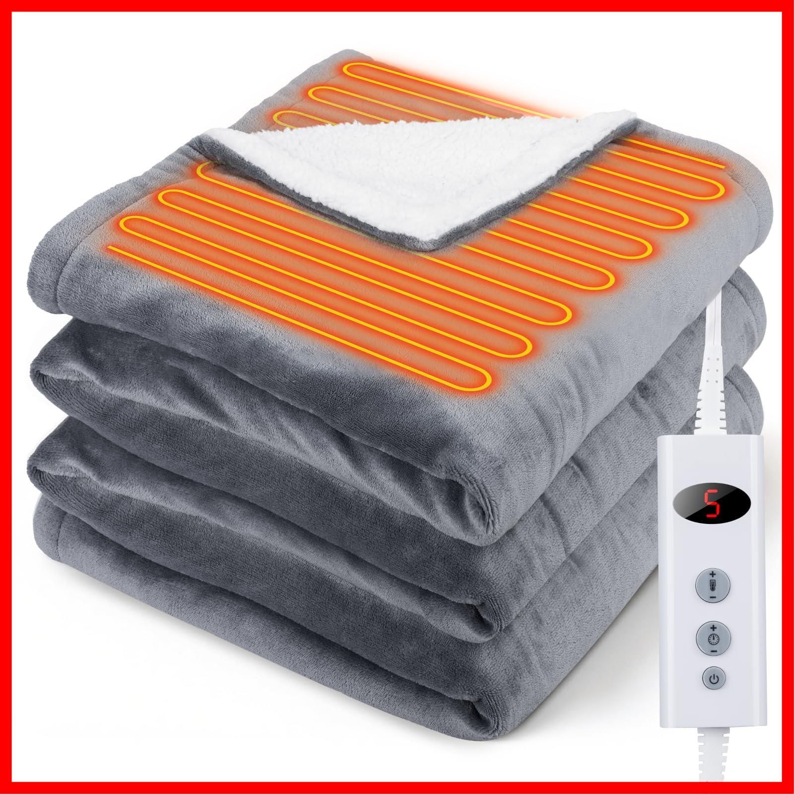 ギフト 冷え予防 ダニ退治 防臭 暖房器具 抗菌 防寒対策 過熱保護 毛玉なし 膝掛け肩かけ 5分速暖 丸洗い可 ふわふわ 電気ブランケット PSE認証済み ９段階タイマー設定 10段階温度調節 節電 掛け敷き兼用 電気膝掛け ダブルサイズ＆2