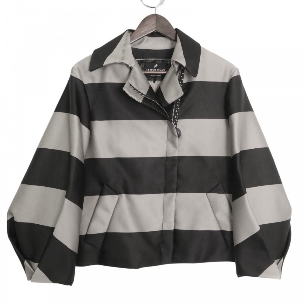 ジョルジオアルマーニ ブルゾン メンズ ライダース バイカラー ボーダー 服 アパレル GIORGIO ARMANI 38 グレー ブラック 黒 シルバー金具 ポリエステル   【中古品】