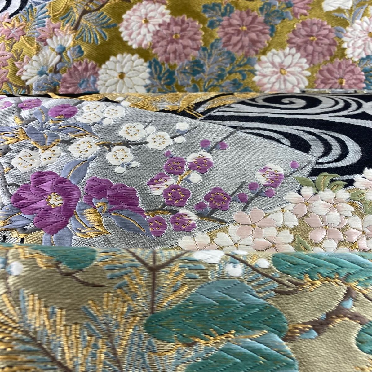袋帯 美品 逸品 じゅらく 落款 草花 鶴 金銀糸 箔 黒 六通 正絹