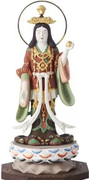 木彫りの仏像 吉祥天立像 浄瑠璃寺型 17cm 木製 ツゲ 柘植 彩色