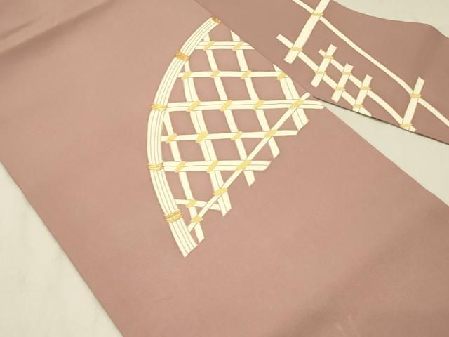 平和屋着物◎塩瀬 九寸名古屋帯 駒刺繍 籬文 金彩 正絹 逸品