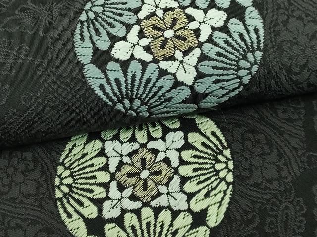 平和屋着物□極上 九寸名古屋帯 唐織 正倉院花丸文 黒地 金糸 逸品  