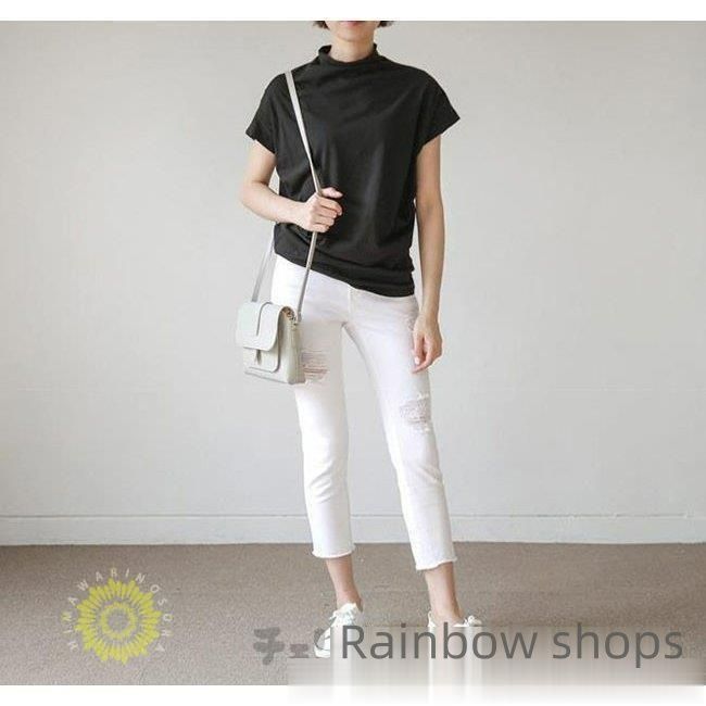 Tシャツ ブラウス トップス 半袖 レディース 春 夏 ベーシック ゆったり ハイネック フレンチスリーブ きれいめ 定番　コットン 大セール 新品未使用】Tシャツ ブラウス トップス 半袖 レディース 春 夏