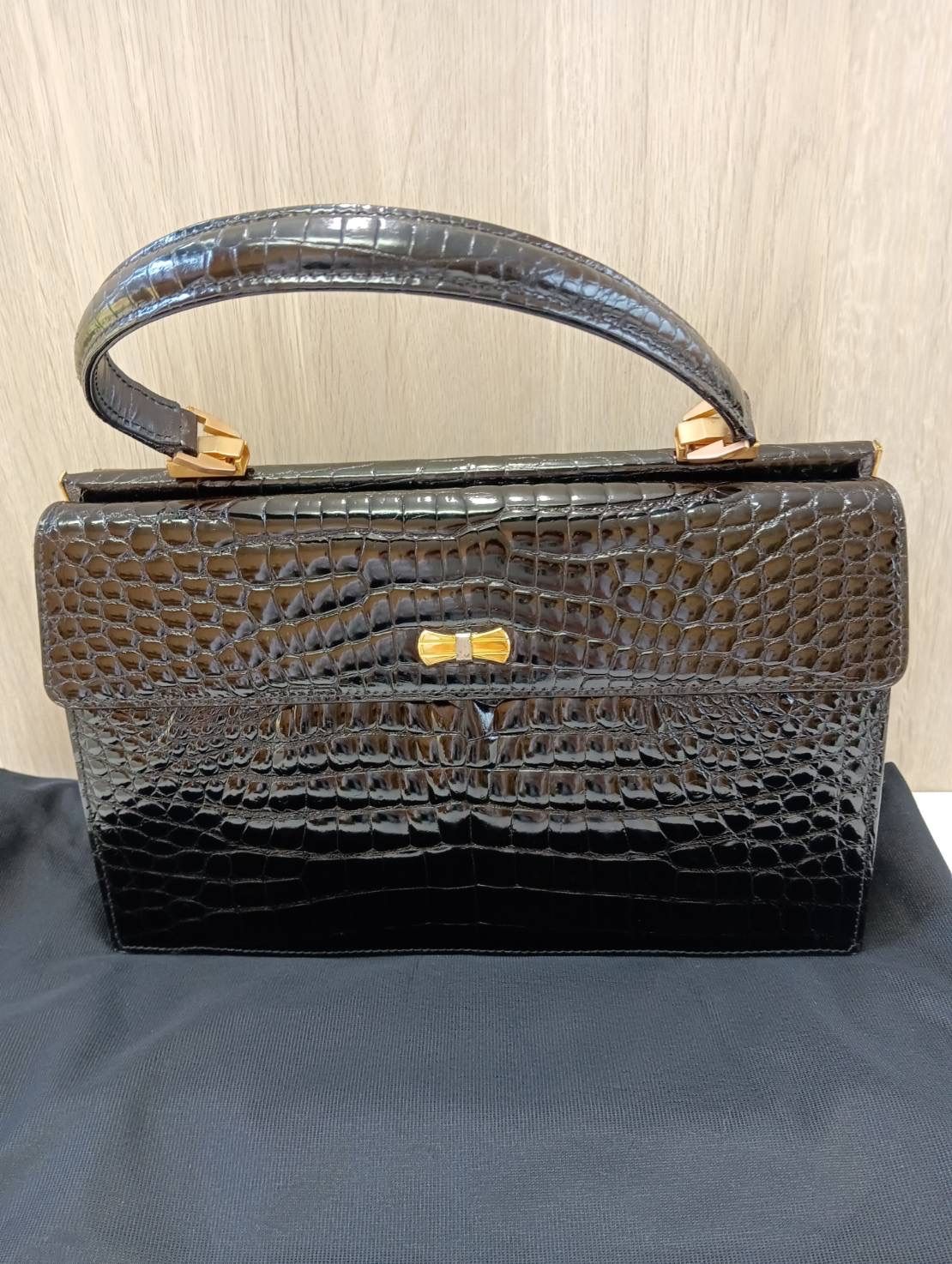 品 Gino Tromba ジーノトロンバ クロコダイル ハンドバッグ ショルダーバッグ 2way 黒 ブラック 現状品 DECORATOM_COM_BR