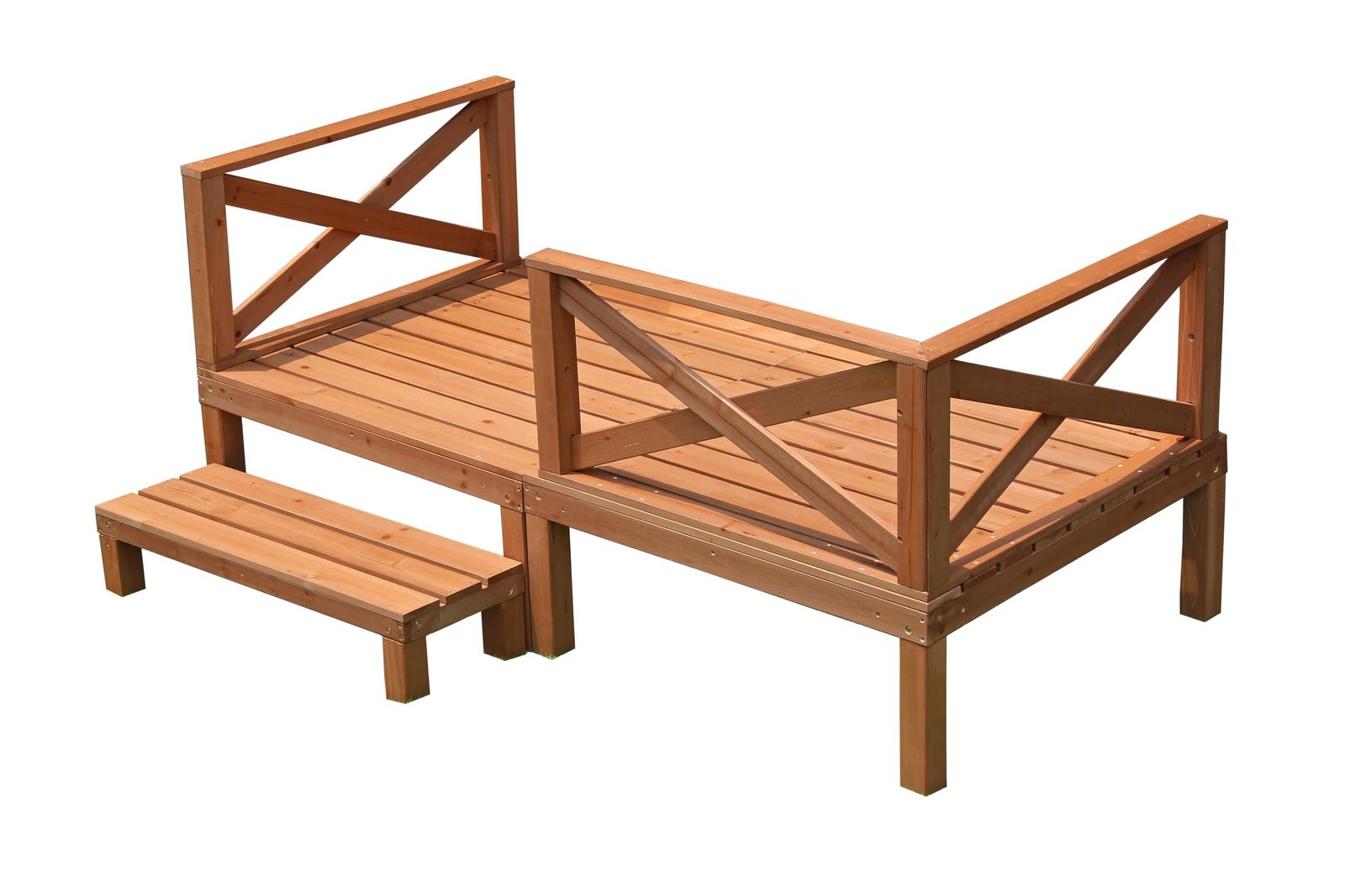 リビングアウト Living Out 天然木ウッドデッキ 0.5坪 6点セット ブラウン デッキ 幅90ｘ奥行90ｘ高さ36cm ステップ 幅86ｘ奥行30ｘ高さ28cm コーナー ストレートフェンス 幅86ｘ 高さ41.5 ｘ厚さ6cm ウッドテラス