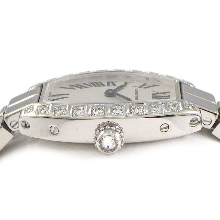 カルティエ Cartier 腕時計 ミニトノーラニエール WJ2004W3 ダイヤベゼル/リュウズ シルバー文字盤 ローマンインデックス K18WG クオーツアナログ 【中古】 カルティエ Cartier 腕時計 ミニトノーラニエール WJ2004W3 ダイヤ