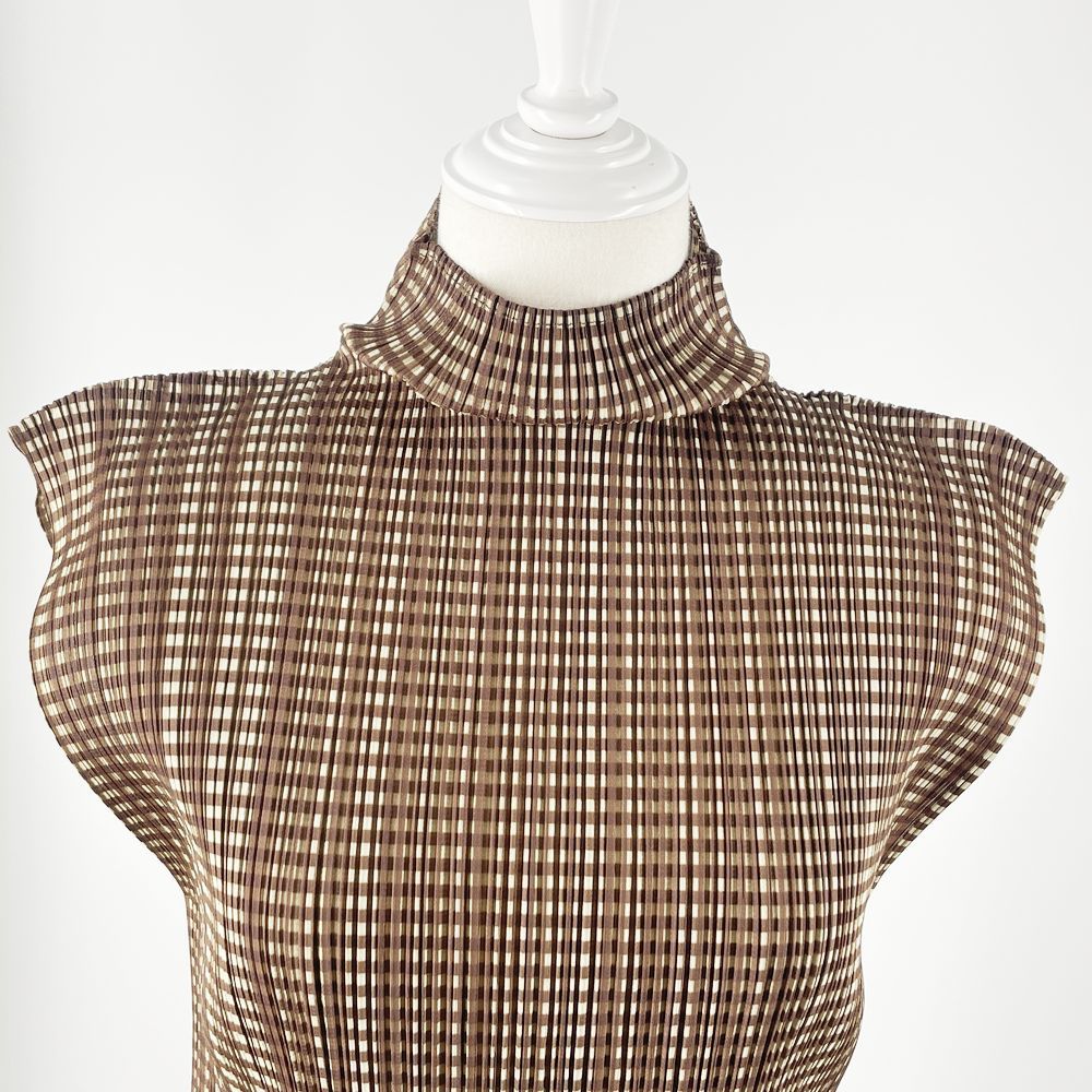 PLEATS PLEASE カットソー イッセイミヤケ プリーツ加工 ギンガム 
