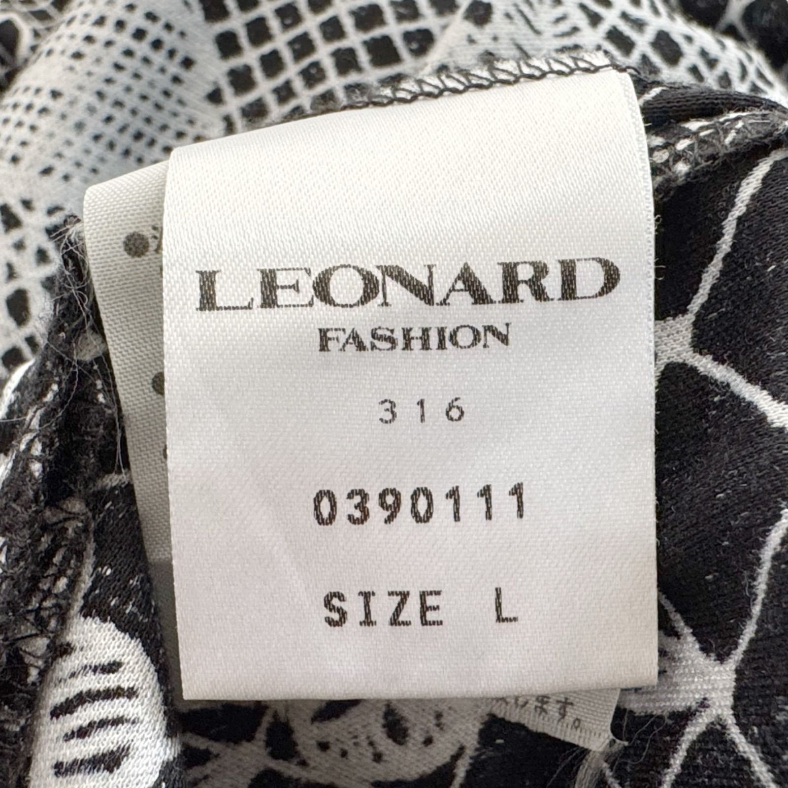 LEONARD レオナール ワンピース 半袖 ブラック 花柄 綿 クルーネック