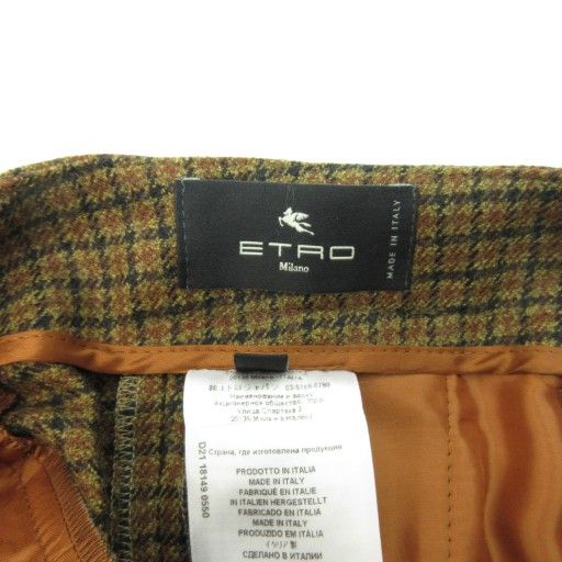 エトロ ETRO 近年 ウール スラックス チェック 茶 ブラウン 44 約L DECORATOM_COM_BR