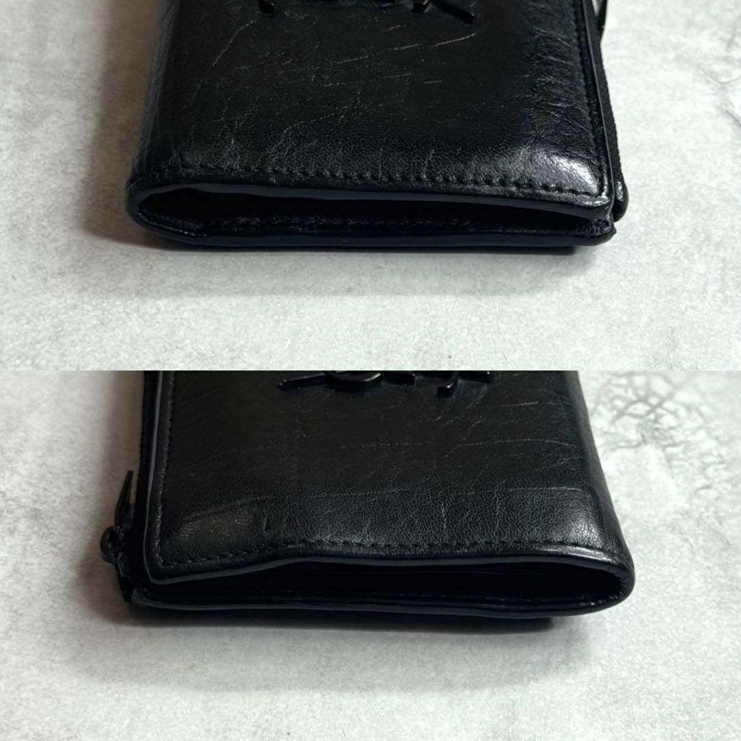 ✨箱・袋付き極美品✨サンローラン　カサンドラ　クロコ型押し　コンパクト折り財布 サンローランパリ 二つ折り財布 カサンドラ ブラック メンズ
