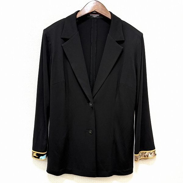 anc レオナール LEONARD ジャケット LL 黒 柄 大きいサイズ レディース 949052