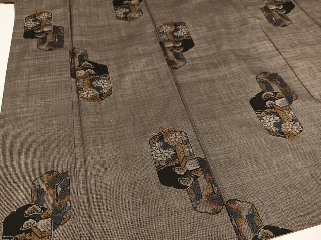 平和屋着物○本場大島紬 カタス9マルキ 草花文 正絹 逸品 AABA1287ph