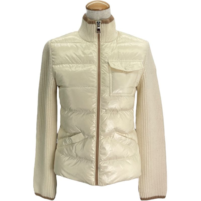 モンクレール MONCLER ニット切替ダウン アイボリー ナイロン レディース ダウンジャケット