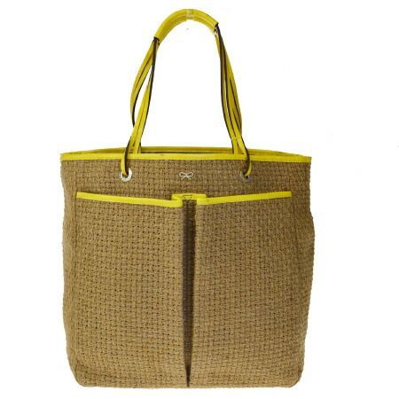 【中古】 アニヤハインドマーチ ANYA HINDMARCH トートバッグ ショルダーバッグ ハンドバッグ ブラウン イエロー パテント レザー 08HA558