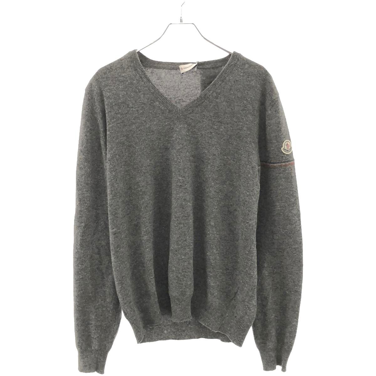 MONCLER モンクレール 15AW MAGLIONE TRICOT SCOLLO A V  トリコロールウールニットセーター 32091914155097401 グレー XXL