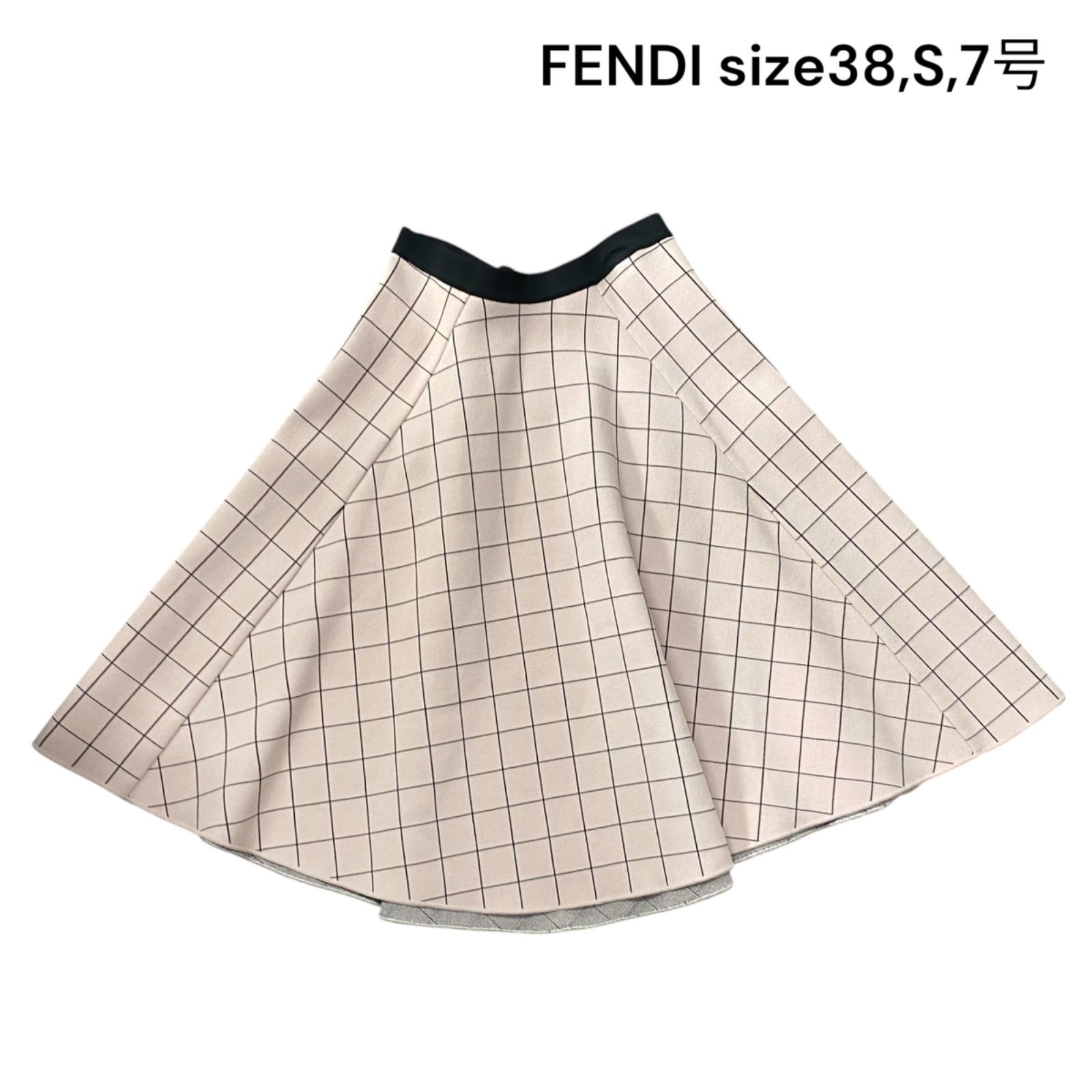 フェンディ FENDI ミニスカート フレア 格子柄 ライトピンク 38,S,7号