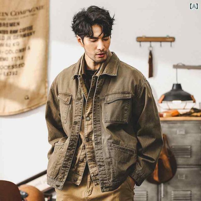 M 秋冬 メンズ 服 シンプル ファッション オシャレ 大人 かっこいい 大きいサイズ ストリート 紳士服 アメリカン レトロ ウォッシュドデニム ジャケット 春 秋 ワークウェア