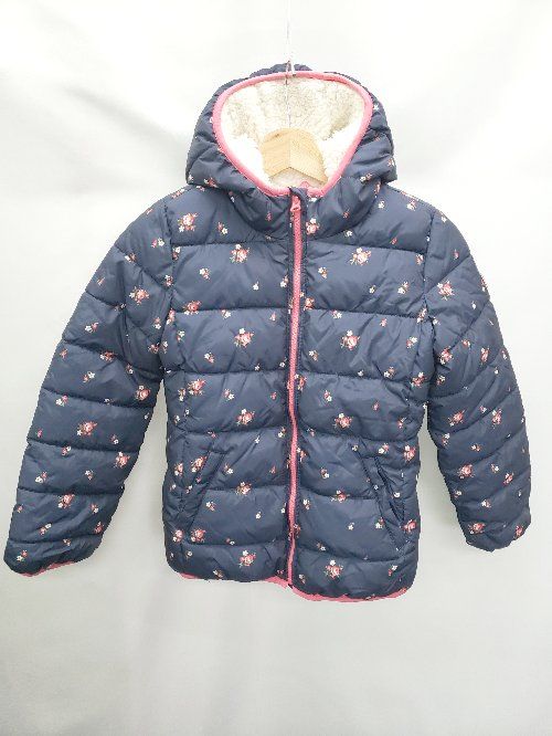 ◇ GAP ギャップ キッズ 子供服 花柄 長袖 中綿ジャケット サイズ130 ネイビー ピンク ホワイト レディース P  【1408200007420】