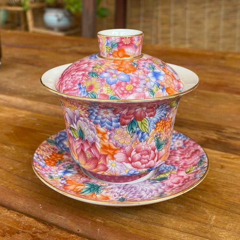 中国茶器 青花玲瓏加彩三才蓋碗 茶杯 単体 蓋付き茶器 飲茶食器 煎茶道具 中国茶器 青花玲瓏加彩三才蓋碗 茶杯 単体 蓋付き茶器 飲茶食器