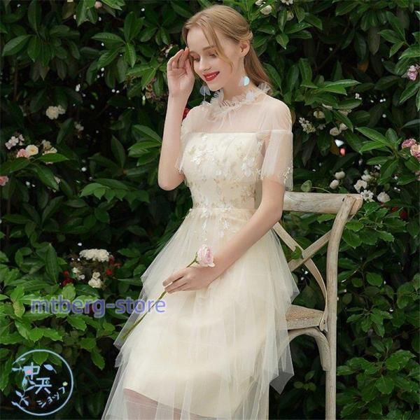 ウェディングドレス ミモレ丈 ドレス ブライドメイドドレス プリンセス 花嫁ドレス ワンピース 飲み会 結婚式 披露宴 演奏会用 パーティー キレイめ お呼ばれ