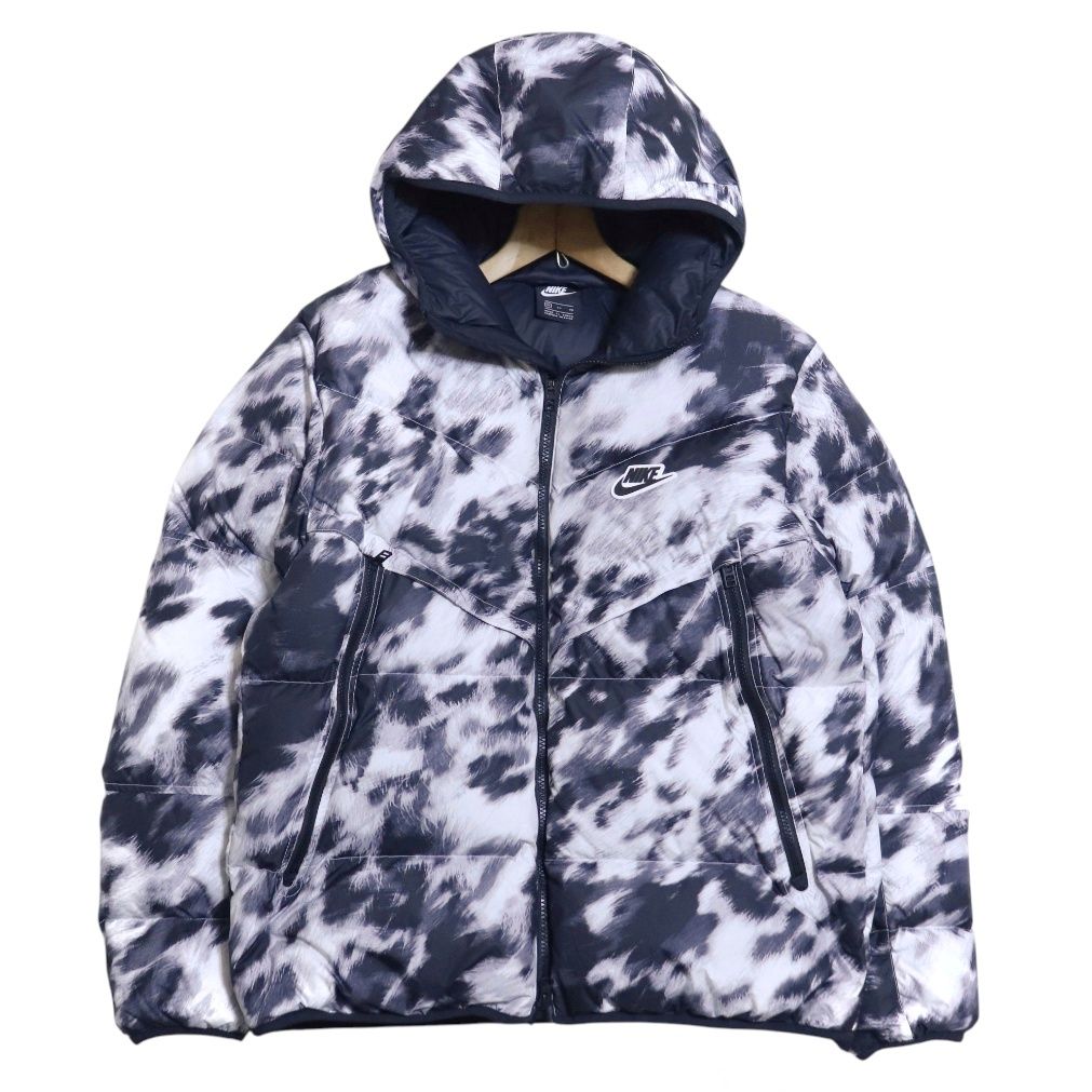 NIKE ナイキ 総柄 白豹柄 立体ロゴ スウッシュ ダウンジャケット XL 