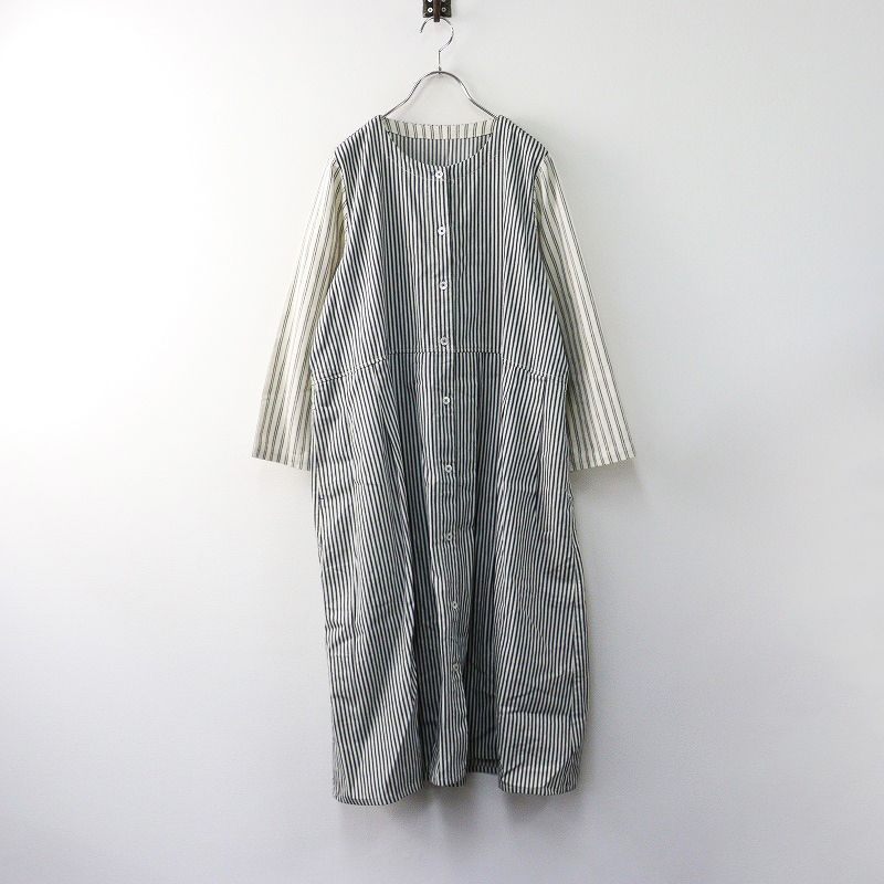 コットンハウスアヤ Cotton House Aya ストライププリーツワンピース M|マルチ ドレス ロング フ 長袖 2400014369366