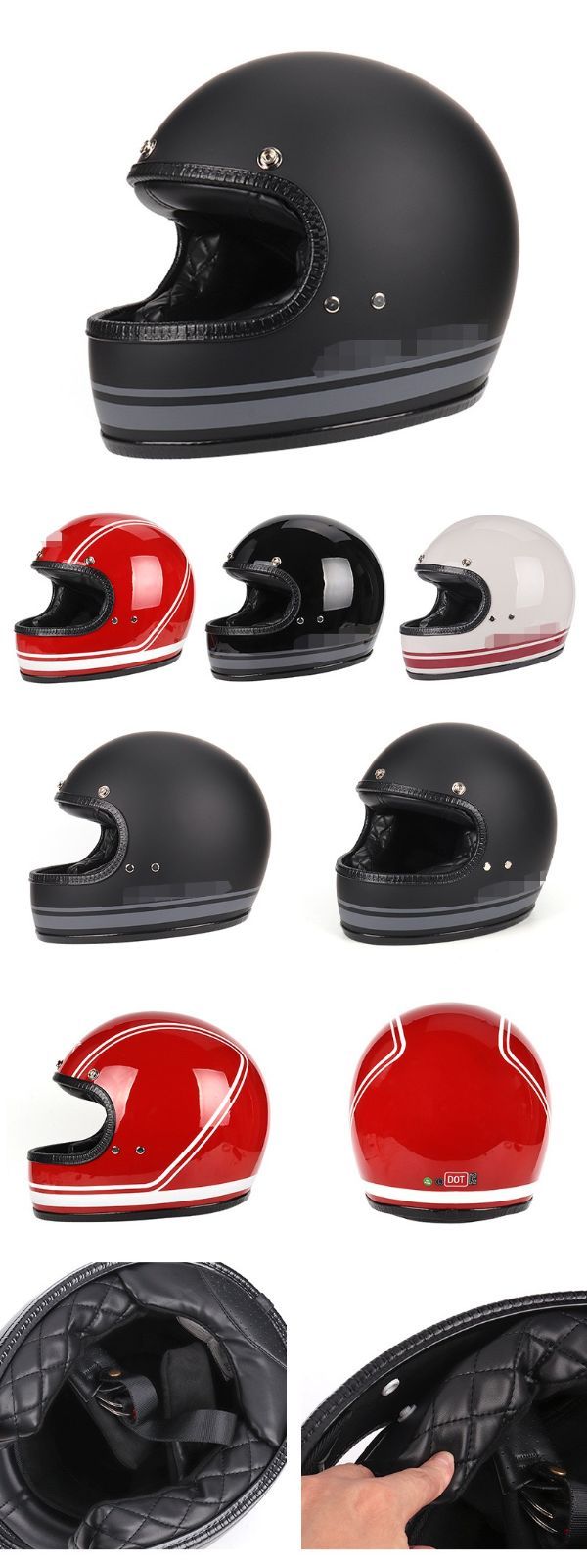 高品質レトロフルフェイスヘルメットDOT大きいサイズあり認証新品