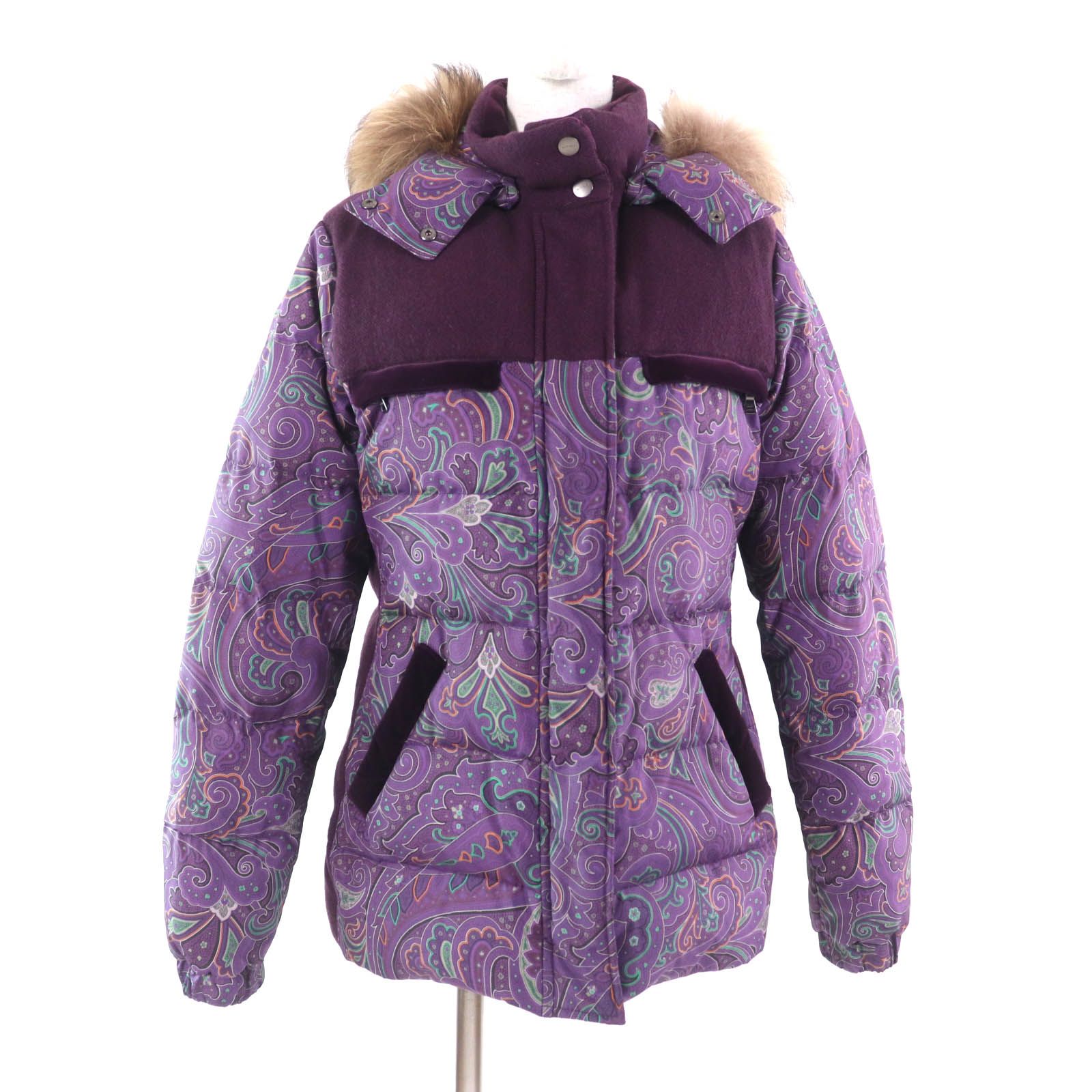 極美品 ETORO エトロ イタリア製 ファー ダウンジャケット ペイズリー 極美品 ETORO エトロ イタリア製 ファー ダウンジャケット ペイズリー