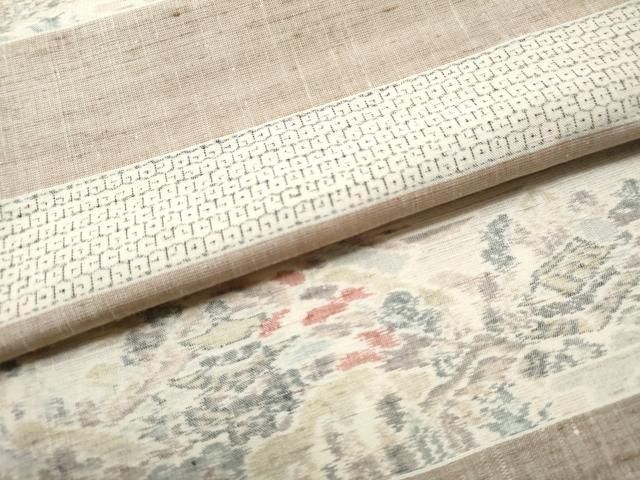 平和屋着物○訪問着 小千谷紬 亀甲柄 横段遠山樹林文 正絹 逸品 未使用