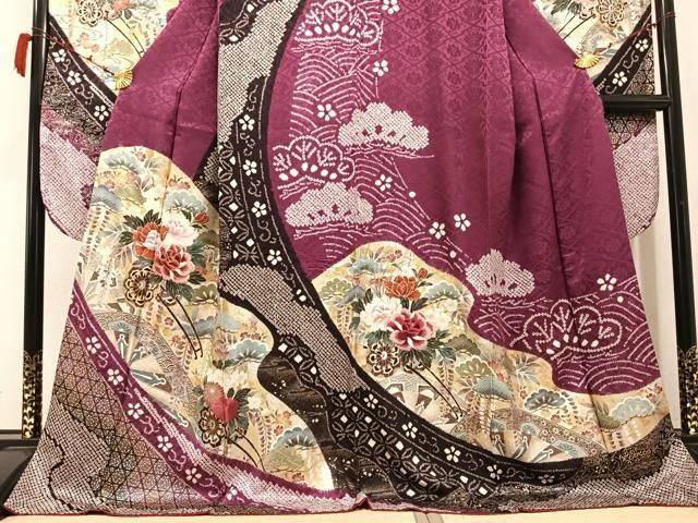 平和屋着物○豪華振袖 駒刺繍 絞り 花車文 金彩 ロング丈 正絹 逸品