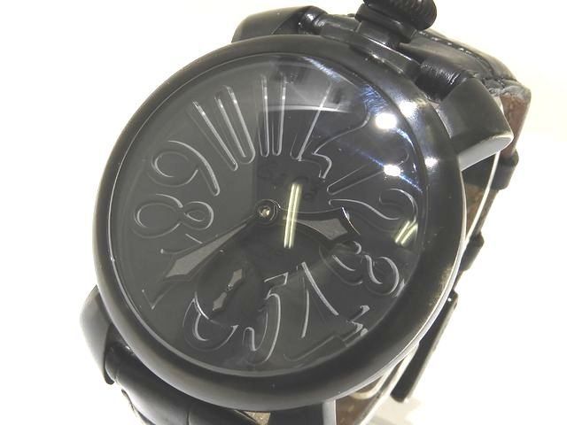 GaGaMILANO ガガミラノ マヌアーレ48 手巻き メンズ 時計 5012 オールブラック スモールセコンド 革ベルト マニュアーレ 7I