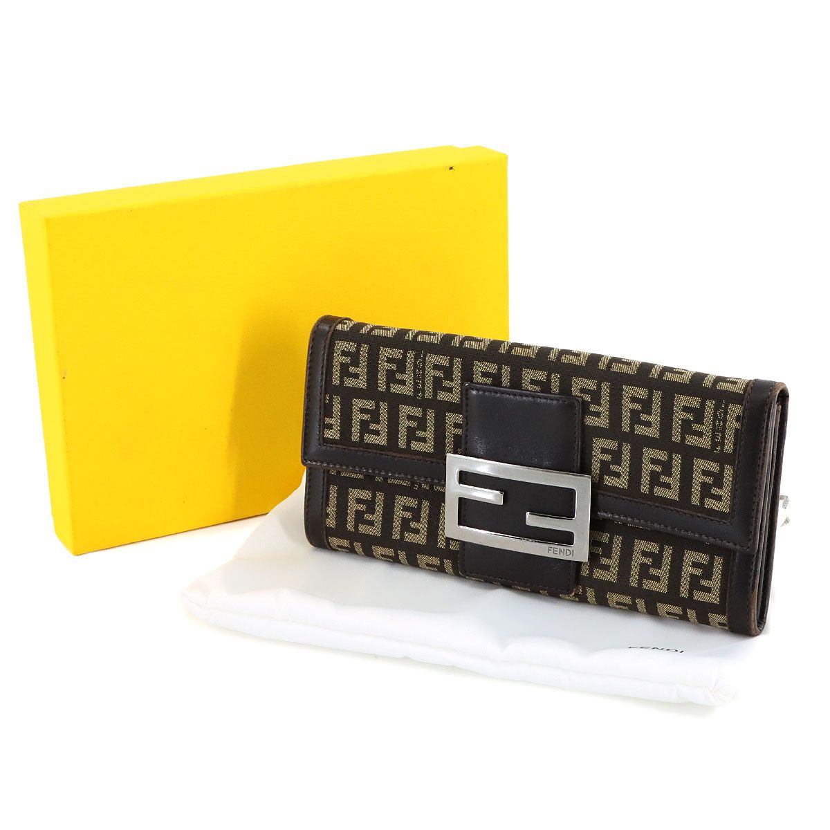 フェンディ FENDI ズッキーノ 二つ折り 長財布 キャンバス レザー  